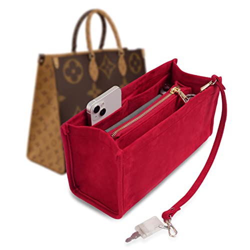 OPPOSHE Suede Velvet Purse Organizer Insert, Bag Organizer for Tote with Key Chain, Purse Insert for Handbags,Compatiblewith ONTHEGO MM & Birkin 30