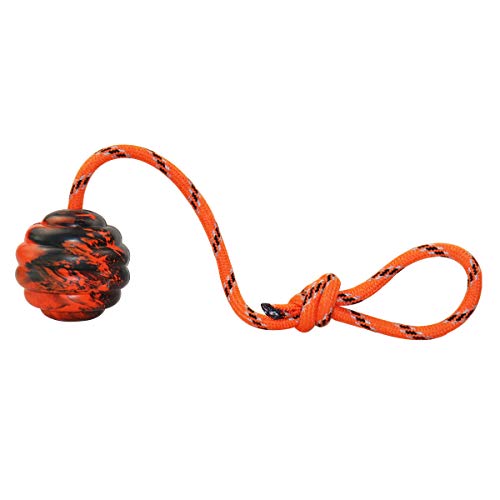 Nevperish K9 Training Ball with Rope Exercise and Reward Toy for Dogs Indestructible Dog Toy Ball with Handle for Training Pull Throw Toy tug Toy Dogs Fetch Toys Belgian Malinois Gifts (Orange)