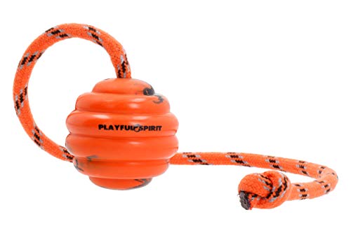 PlayfulSpirit Durable Natural Rubber Ball on a Rope - Perfect Dog Training, Exercise and Reward Tool - Medium Size Dog Toy for Fetch, Catch, Throw and Tug War Plays  Happy Playtime Guaranteed