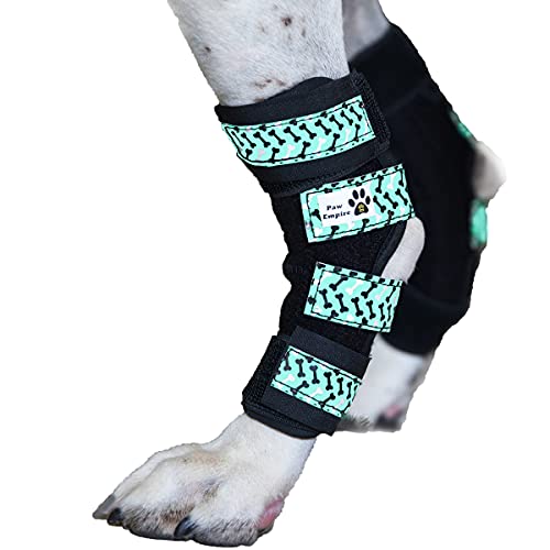 Paw Empire - Pair of Dog Leg Braces, Ultra Supportive, Comfortable, Dual Metal Springs, Hind Leg Wraps, Canine Hock Brace for Joint Arthritis, Assists Injury & Sprains (Light Blue Dog Bone, Large)