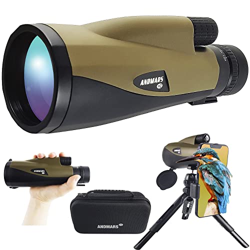 Andmars Zoom 10-30x60 High Power HD Monocular for Adults. Waterproof Telescope with Leather case, Metal Body, Phone Adapter and Tripod. FMC Coated & BAK4 Prism. for Birding Hiking Hunting. (Brown)