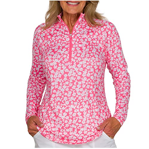 Jofit Apparel Womens Athletic Clothing UV Mock for Golf & Tennis, Size Small, Ditsy Floral