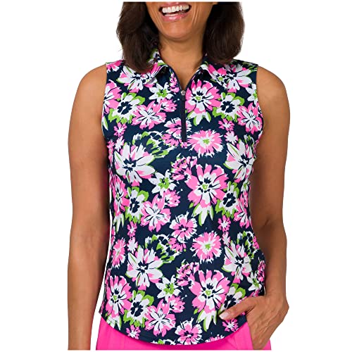 Jofit Apparel Womens Athletic Clothing Sleeveless Polo for Golf & Tennis, Size X-Small, Fiesta Floral Print