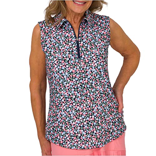 Jofit Apparel Women's Athletic Clothing Sleeveless Polo for Golf & Tennis, Size Small, Ditsy Floral Print