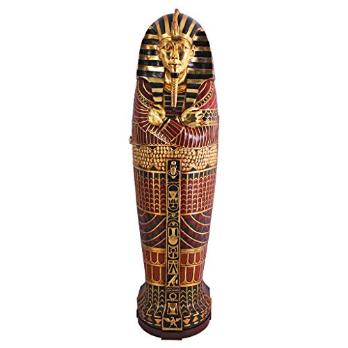 Design Toscano King Tutankhamen's Egyptian Mummy Sarcophagus Coffin Storage Cabinet, 6 Feet, Gold Leaf