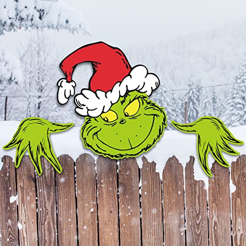 3PCS Grinch Fence Peeker,Grinch Decor for Tree,Grinch Tree Topper for Whoville Christmas Decorations