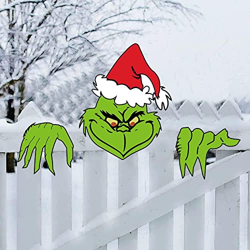 3PCS Grinchs Fence Peeker Decoration, Grinchs Decor for Tree, Grinchs Tree Topper for for Holiday Christmas Decorations