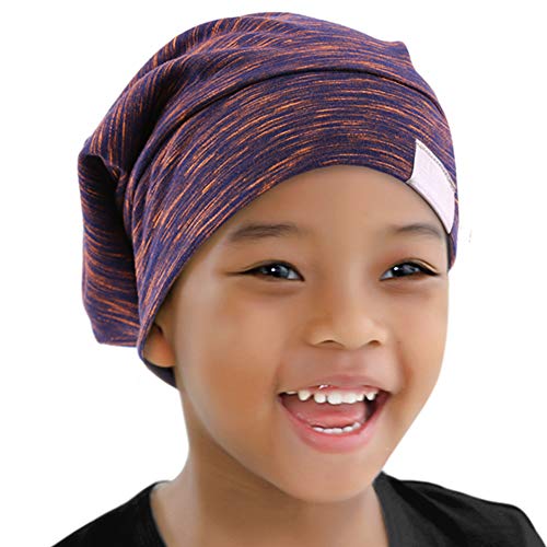 ELIHAIR Kids Beanie Sleep Hats Bonnet for Night Sleeping Cap Silky Lined Satin Bonnet with Adjustable Elastic Band for Teens Toddler Child Natural Curly Frizzy Hair Cover(Rose Violet)