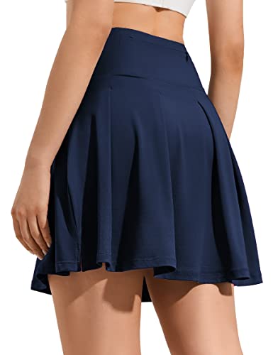 ZUTY 18" High Waisted Tennis Skirt for Women Skorts Skirts with Pockets Casual Modest Long Golf Athletic Running Navy Blue XL