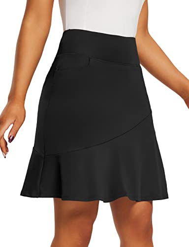 BALEAF Women's Knee Length Skorts Skirts 20" Golf Long Tennis Casual Pickleball Skirt Pockets Modest Lightweight Black L