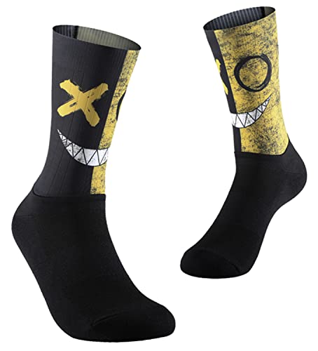 Aero Cycling Socks, Road Mtb Performance Socks, Breathable Crew Bike Socks, Firm Compression Fit, Men & Women (Yellow)