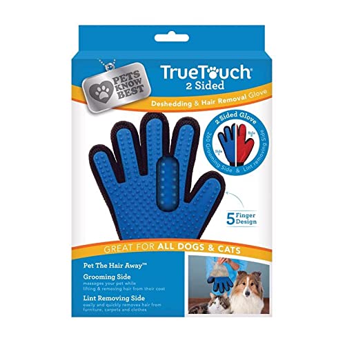 True Touch Five Finger Deshedding Glove- Premium Version, Gentle Grooming Glove Great Cats & Dogs with Long or Short Fur- Includes 1 Authentic Right-Hand Glove & 1 Lint Roller