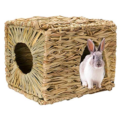 Tfwadmx Rabbit Grass House, Extra Large - Natural Hand Woven Seagrass Play Hay Bed, Hideaway Hut Toy for Bunny Hamster Guinea Pig Chinchilla Ferret