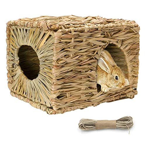 Rabbit Grass House -- Natural Hand Woven Seagrass Play Hay Bed, Hideaway Hut Toy for Bunny Hamster Guinea Pig Chinchilla Ferret