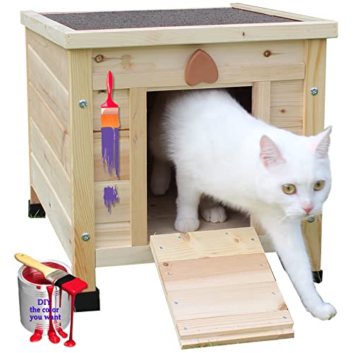 Rockever Cat House Outside, Feral Cat House Outdoor Weatherproof Rabbit Hutch Small, Wooden Small Pet House and Habitats