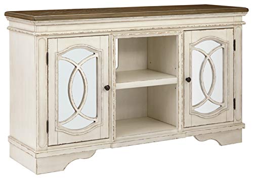 Signature Design by Ashley Realyn French Country Two-Tone TV Stand, Fits TVs up to 60", White & Rustic Brown