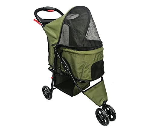 AmorosO Pet Convenient Stroller | Pet Stroller Cat/Dog Easy to Walk & Carry | Folding Travel Carrier | Green Pet Carrier