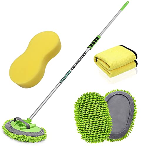 Wontolf 62'' Car Wash Brush with Long Handle Chenille Microfiber Car Wash Mop Kit Mitt Car Washing Brush Cleaning Kits Car Care Kits Scratch-Free Replacement Head Towels for Cars RV Truck Boat