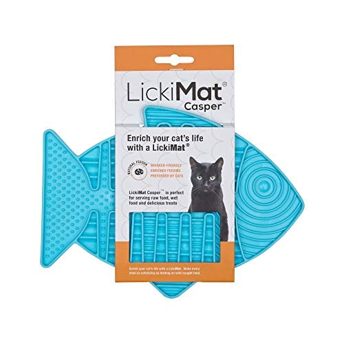 Lickimat Casper, Fish-Shaped Cat Slow Feeders Lick Mat, Boredom Anxiety Reducer; Perfect for Food, Treats, Yogurt, or Peanut Butter. Fun Alternative to a Slow Feed Cat Bowl or Dish, Turquoise