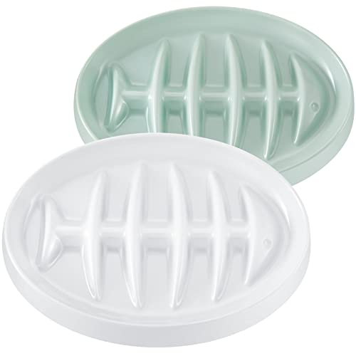 2 Pack Cat Slow Feeder Bowl Slow Feed Cat Dish Fishbone Cat Slow Feeder Small Interactive Puzzle Dog Feeder Dish Anti Gulping Pet Bowl for Cat and Dog Slow Eating to Against Bloat (White, Green)
