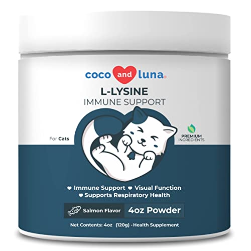 L-Lysine Supplement for Cats 4oz/120g - Cat Supplement for Sneezing and Runny Nose, Cat Cold, Cat Immune Support, Eye Function and Respiratory Health  Lysine Powder for Cats, Salmon Flavor