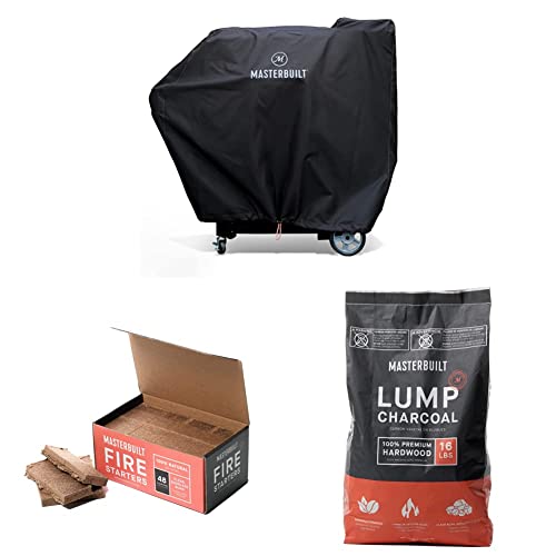 Masterbuilt Gravity Series 800 Digital Charcoal Grill Cover + Lump Charcoal + Fire Starters Bundle