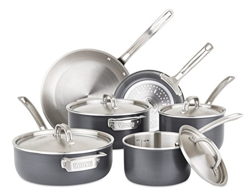 Viking Culinary 5-Ply Hard Stainless Cookware Set, 10 Piece, Hard Anodized Exterior, Dishwasher, Oven Safe, Works on All Cooktops including Induction