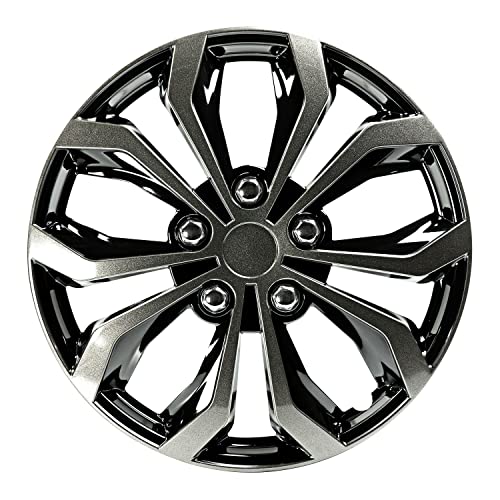 Pilot Automotive WH138-14GB 14 Inch Spyder Black & Gunmetal Grey Universal Hubcap Wheel Covers For Cars - Set Of 4 - Fits Most Cars, Black/Gunmetal