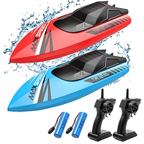Remote Control Boat Kids,Tollcy 2Pack RC Boats for Boys&Girls,Toy Boat for Pools Lakes River Water Play with 2.4GHz, 15+KMH, Whole Body Waterproof,Rechargeable Battery,Low Battery Alarm,Long Play Time