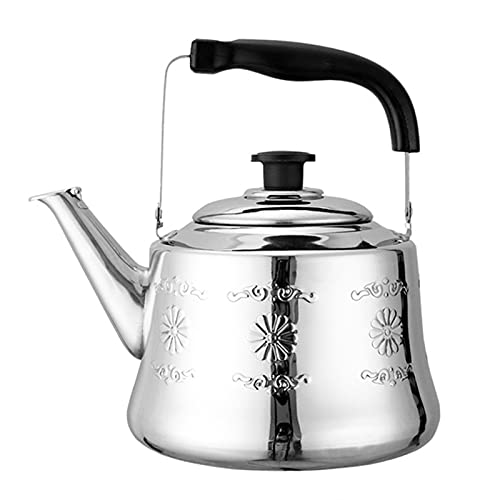 Dicunoy Stovetop Tea Kettle, 3.2 Quart Silver Water Kettle, Stainless Steel Vintage Fast Boiling Tea Pot, Mirror Finish, Flower Pattern, Ergonomic Handle