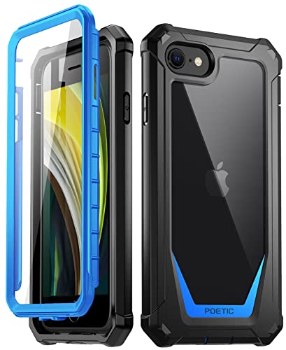 Poetic Guardian Case for iPhone SE 2020 /2022/ iPhone SE 3/iPhone 8/iPhone 7, Full-Body Hybrid Shockproof Bumper Cover with Built-in-Screen Protector, Blue/Clear
