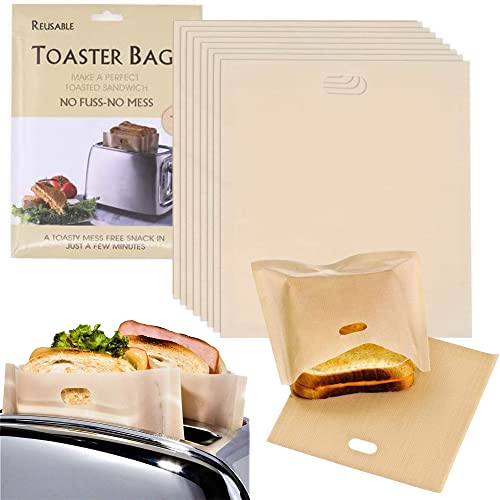 A5 Non-Stick Reusable Toaster Bags [Set of 8, Large Size] 100% BPA & Gluten Free Premium Toastie bags for Grilled Cheese Sandwiches Pizza Panini