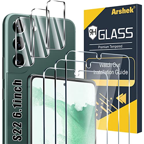 Arshek [3+3 Pack] Glass Screen Protector for Samsung Galaxy S22 5G, 9H Tempered Glass, Ultrasonic Fingerprint Compatible, HD Clear, Case Friendly for Galaxy S22 Glass Screen Protector6.1"