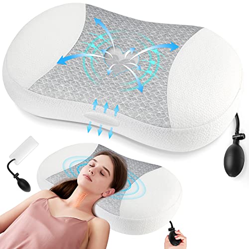 PKBD Adjustable Neck Height Pillow with Airbag, Pain Relief Sleeping,Cervical Memory Foam Pillow,Ergonomic Orthopedic Neck Contoured Support Inflatable Pillow for Side Sleepers, Back, Stomach Sleepers