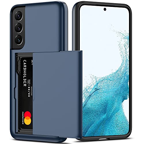 Nvollnoe for Samsung S22 Plus Case with Card Holder 5G 6.6 inch Slim Dual Layer Heavy Duty Protective Galaxy S22 Plus Case Hidden Card Slot Wallet Case for Samsung S22 Plus+(Blue)