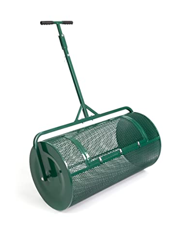 Landzie Lawn & Garden Spreaders - 36 Inch Heavy Duty Metal Mesh Basket Push/Tow Spreader - Compost, Peat Moss, Top Soil, Mulch - Durable Lightweight Multi-Purpose Yard Care Equipment - Manure Spreader