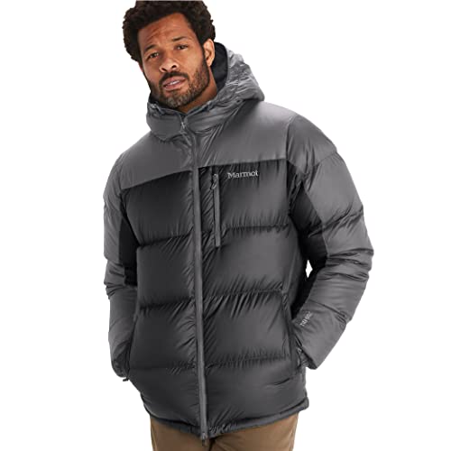 MARMOT Herren Guides Down Hoody Winter Puffer Jacket, Ultra leichte Daunenjacke 700 Fill Power Warme Mit Kapuze Wasserabweisend Winddicht, Slate Grey/Cinder, Large US