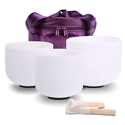 FMTY 7inch 8inch 9inch Crystal singing bowls set sound bowl for healing Mindfulness, Meditation, Yoga, Spiritual and Body Healing Chakra Bowl (7inch+8inch+9inch with Travel bag, 7C+8F+9G)