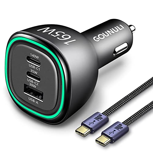 165W USB C Car Charger Adapter,GOUNULI Super Type C Car Charger Fast Charging PD3.1 140W PD3.0 100W Car Phone Charger Fast Charge for iPhone 14 Pro Samsung S22 S21 iPad MacBook pro Laptop Steam Deck