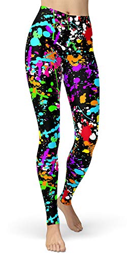 sissycos Women's 80s Leggings Artistic Splash Printed Buttery Soft Stretchy Pants (Large, Color Splash)