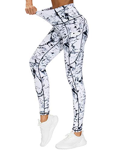 THE GYM PEOPLE Thick High Waist Yoga Pants with Pockets, Tummy Control Workout Running Yoga Leggings for Women (X-Large, Marble)