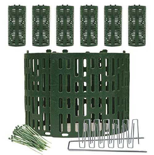 GDUUZ Tree Bark Trunk Sapling Shrub and Plant Protector - Protection Against Pets Wild Animals Mowers and Trimmers - Set of 6 Green Plastic Wrap Guard - Includes Accessories
