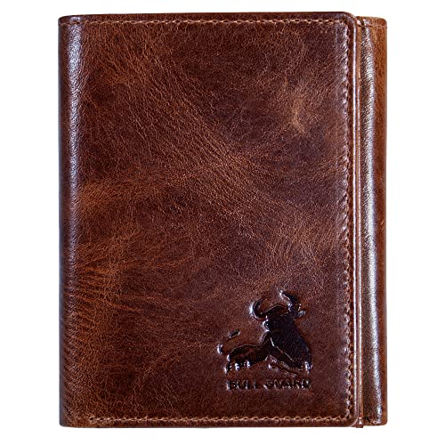 BULL GUARD Best Leather Men's RFID Trifold Wallet With ID Great Outdoor Wallet