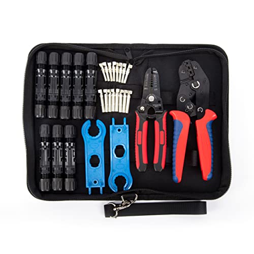 HKS Solar PV Panel Crimping Tool Kit with Crimper Stripper and 8 Pairs Solar connectors and 1Pair Solar Connector Spanner Wrench, Crimper Tool for MC4 AWG14-10,2.5/4/6mm