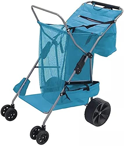 Deluxe Caddy Beach Cart in Teal Color with Oversized Wheels for Sand. Extra Large Storage- Perfect for Hauling Chairs, Coolers -Boogie Board and Umbrellas. Bonus Free Magnet Logo Refrigerator