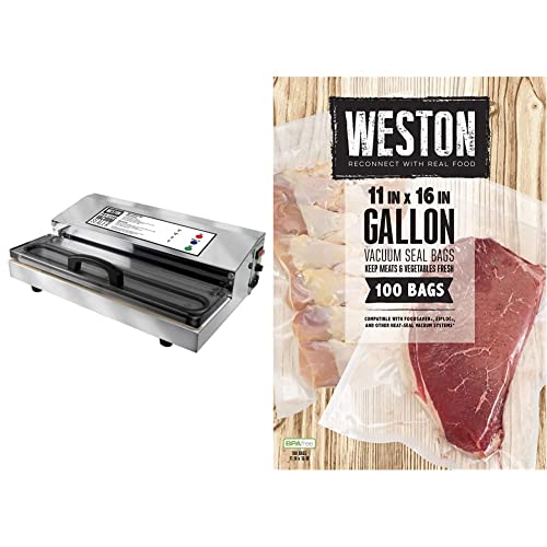 Weston Pro-2300 Stainless Steel Vacuum Sealer and Weston 11-by-16-Inch Vacuum-Sealer Food Bags, 100 Count Bundle