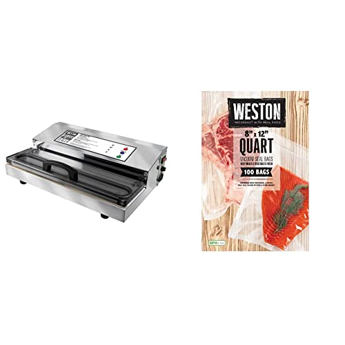 Weston Pro-2300 Stainless Steel Vacuum Sealer and Weston 8-by-12-Inch Vacuum-Sealer Food Bags, 100 Count Bundle