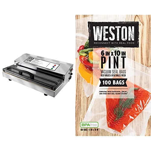 Weston Pro-2300 Stainless Steel Vacuum Sealer and Weston 6-by-10-Inch Vacuum-Sealer Food Bags, 100 Count Bundle