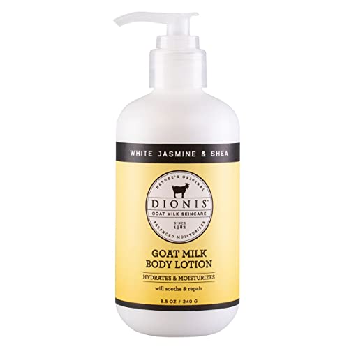 Dionis Goat Milk Skincare White Jasmine & Shea Scented Body Lotion - Lotion For Hydrating & Moisturizing Dry Sensitive Skin - Made in The USA - Cruelty Free & Paraben Free Body Lotion with Pump, 8.5oz