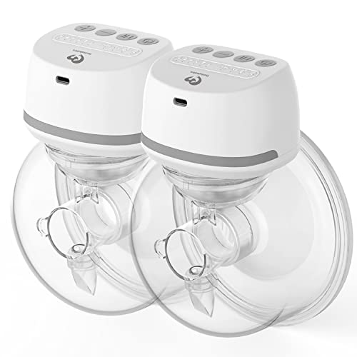 Bellababy Wearable Breast Pumps Hands Free Low Noise, Breastfeeding Double Electric Breast Pumps Come with 24mm Flanges, 4 Modes & 6 Levels Suction, 2PCS